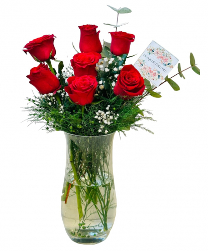 Vazoda 7 Kırmızı Gül